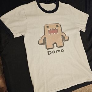 Men's small white Domo pixel shirt with black trim